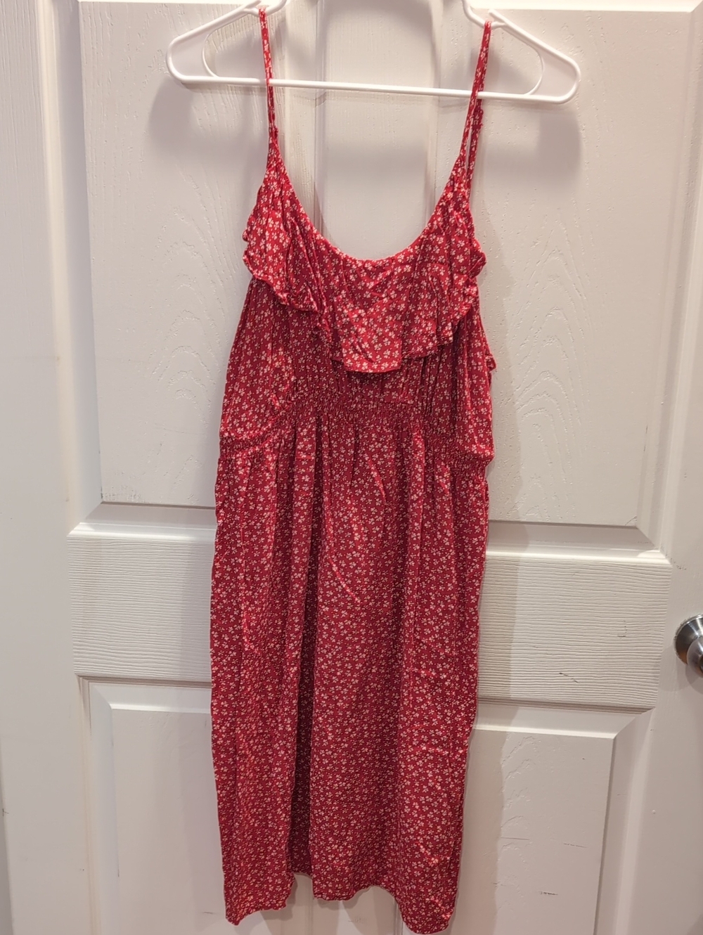 Women's Maternity Red Floral Ruffle Sundress L
